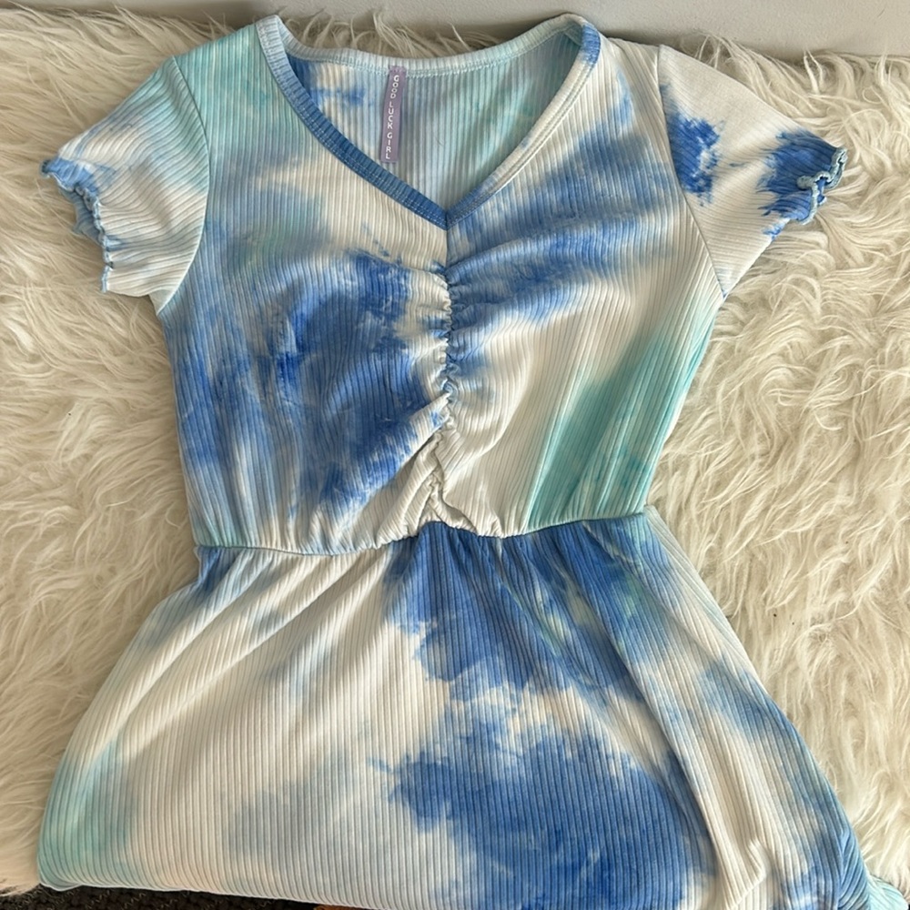 Good Luck Girl sized 10 blue/white tye dye dress